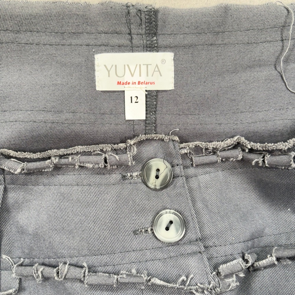 Yuvita Denim Skirt Womens 12 Grey Blue Y2K Raw Hem Utility Cargo Midi Skirt - Picture 4 of 7